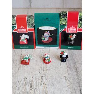 Hallmark Christmas‎ bunny rabbit hat ornament Xmas set sled
